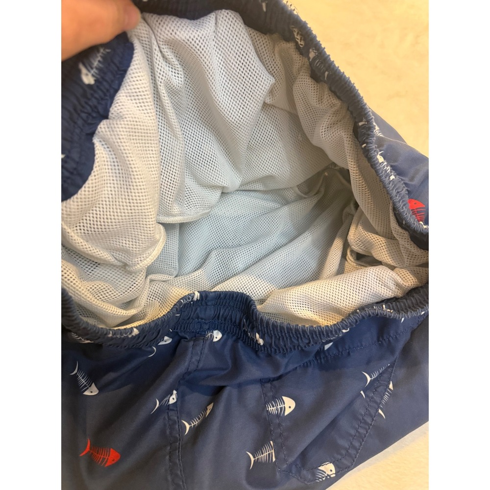 Maamgic Mens Navy Fish Bone Skeleton Print Swim Trunks Board Shorts Size L - Picture 6 of 8